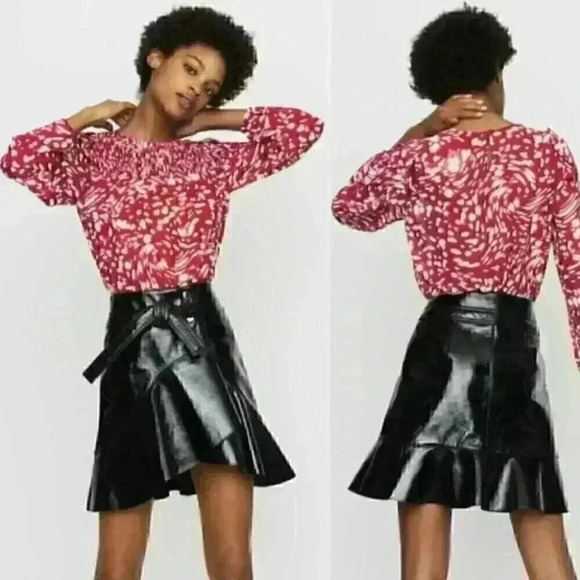 NEW Maje Lipone Swirling Dot Chiffon Ruffle Smock Blouse Preppy French Coastal - Picture 2 of 9